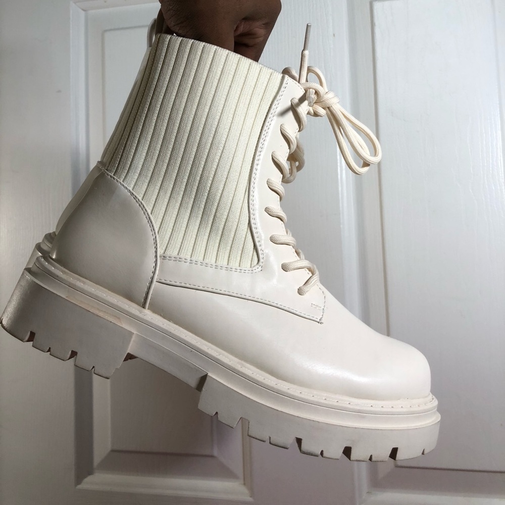 Liliana Cream Combat Boots Booties